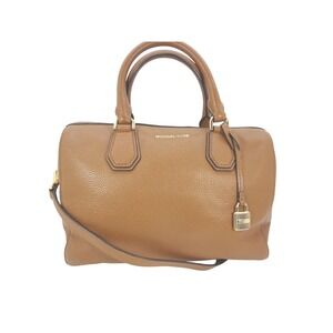 Michael Kors Mercer Medium Duffel Satchel Shoulder Bag Pebbled Leather Camel